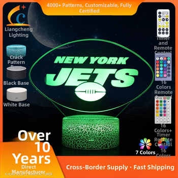 Rugby Series 1 3D Naktinė Lempa su Akrilo Gaubtu, USB Maitinimas arba Sausa Baterija, Prisilietimo/Nuotolinio Valdymo, Logotipo Spausdinimas Įmanomas