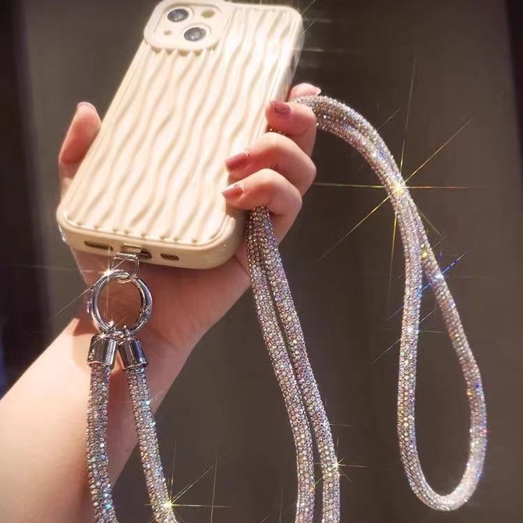 Телефонна каишка за врата с диамантени кристали, двойна катарама, тънък ремък, ръчна изработка