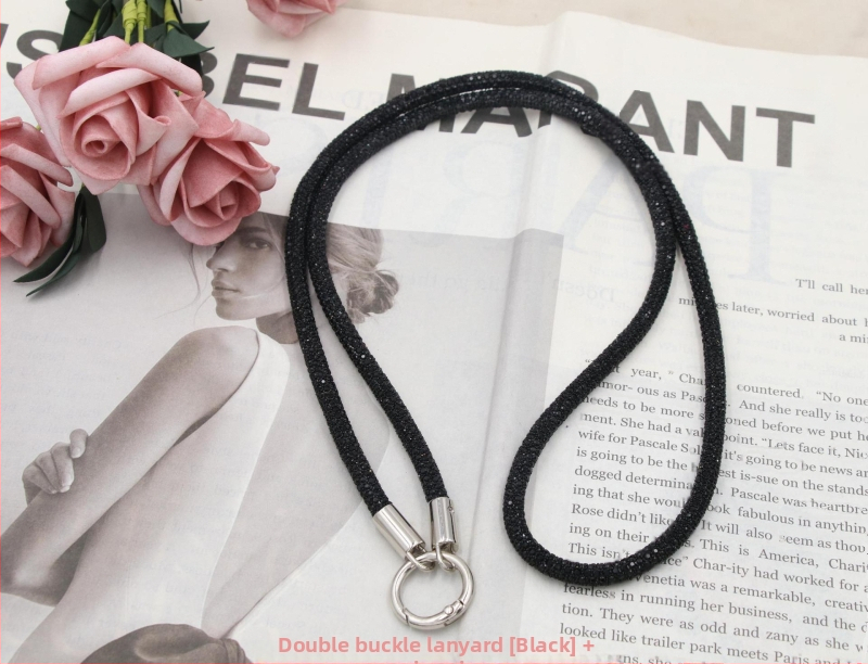 Телефонна каишка за врата с диамантени кристали, двойна катарама, тънък ремък, ръчна изработка