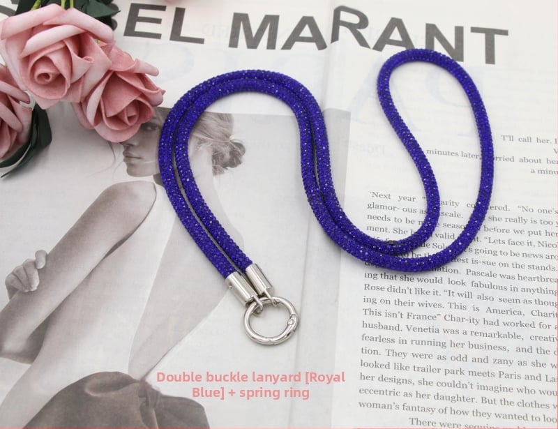 Телефонна каишка за врата с диамантени кристали, двойна катарама, тънък ремък, ръчна изработка