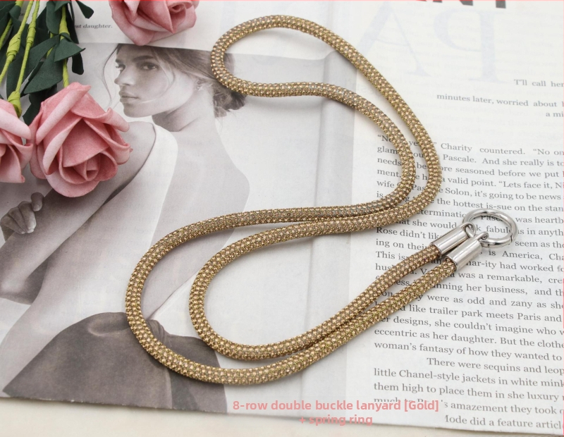 Телефонна каишка за врата с диамантени кристали, двойна катарама, тънък ремък, ръчна изработка