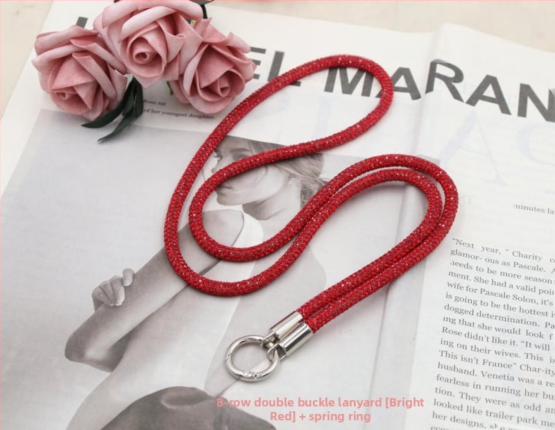 Телефонна каишка за врата с диамантени кристали, двойна катарама, тънък ремък, ръчна изработка