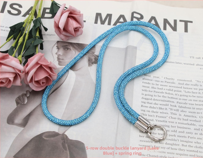 Телефонна каишка за врата с диамантени кристали, двойна катарама, тънък ремък, ръчна изработка