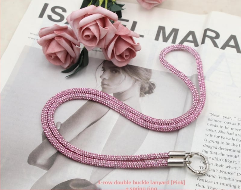 Телефонна каишка за врата с диамантени кристали, двойна катарама, тънък ремък, ръчна изработка