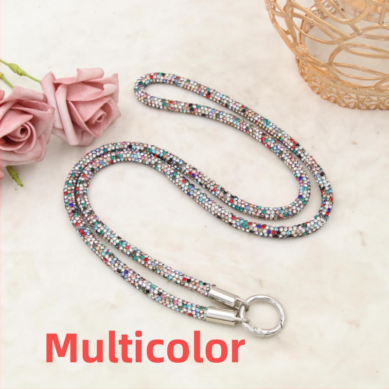 Телефонна каишка за врата с диамантени кристали, двойна катарама, тънък ремък, ръчна изработка