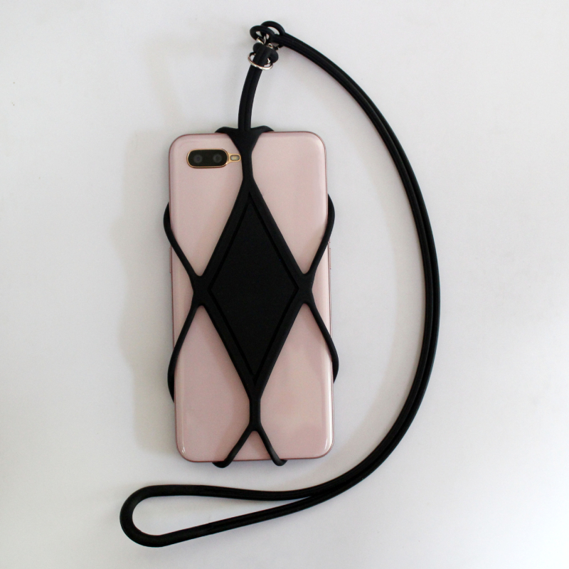 Silikoninis telefono dėklas su kaklo pakabuku, paprastas konstrukcijos, galimybė spausdinti individualų motyvą, karšto presavimo procesas, šilumos išsklaida, atsparumas dėvėjimuisi ir kritimams