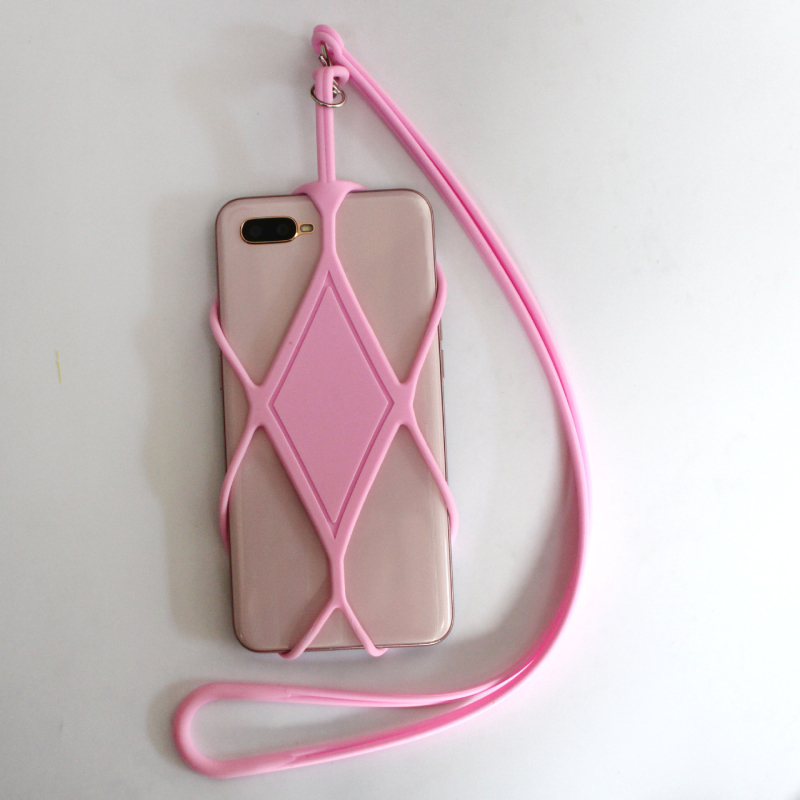 Silikoninis telefono dėklas su kaklo pakabuku, paprastas konstrukcijos, galimybė spausdinti individualų motyvą, karšto presavimo procesas, šilumos išsklaida, atsparumas dėvėjimuisi ir kritimams