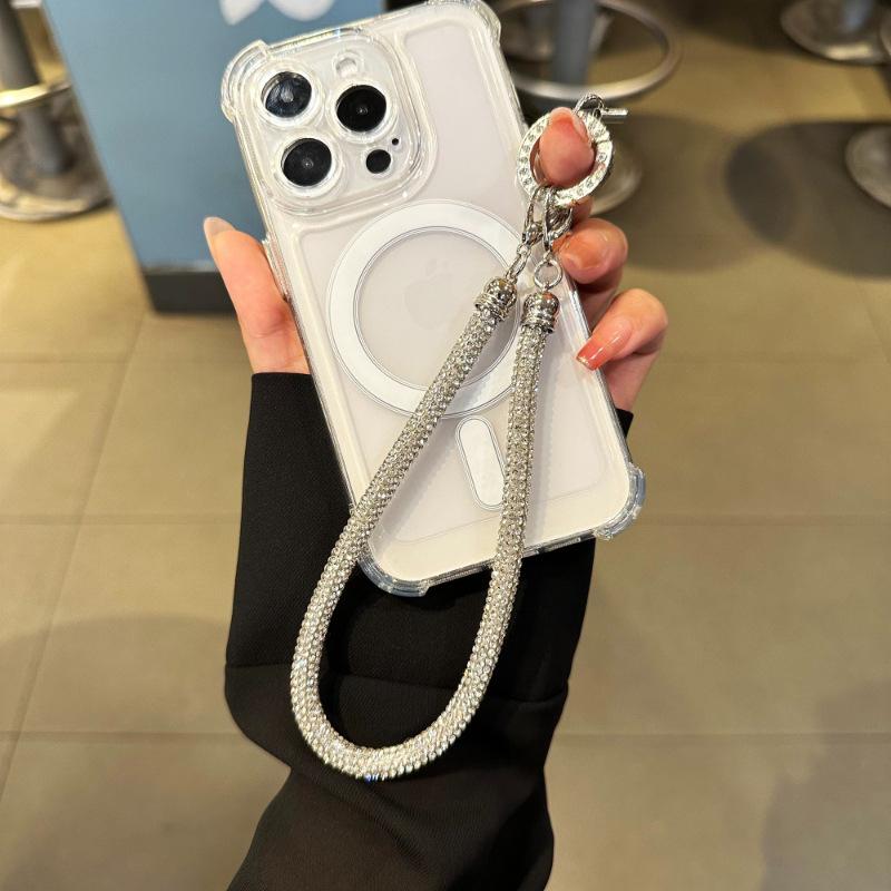 Телефонна каишка за китка с кристали – къса лента, ръчна изработка, сплав, еластично памучно въже, метална катарама, унисекс