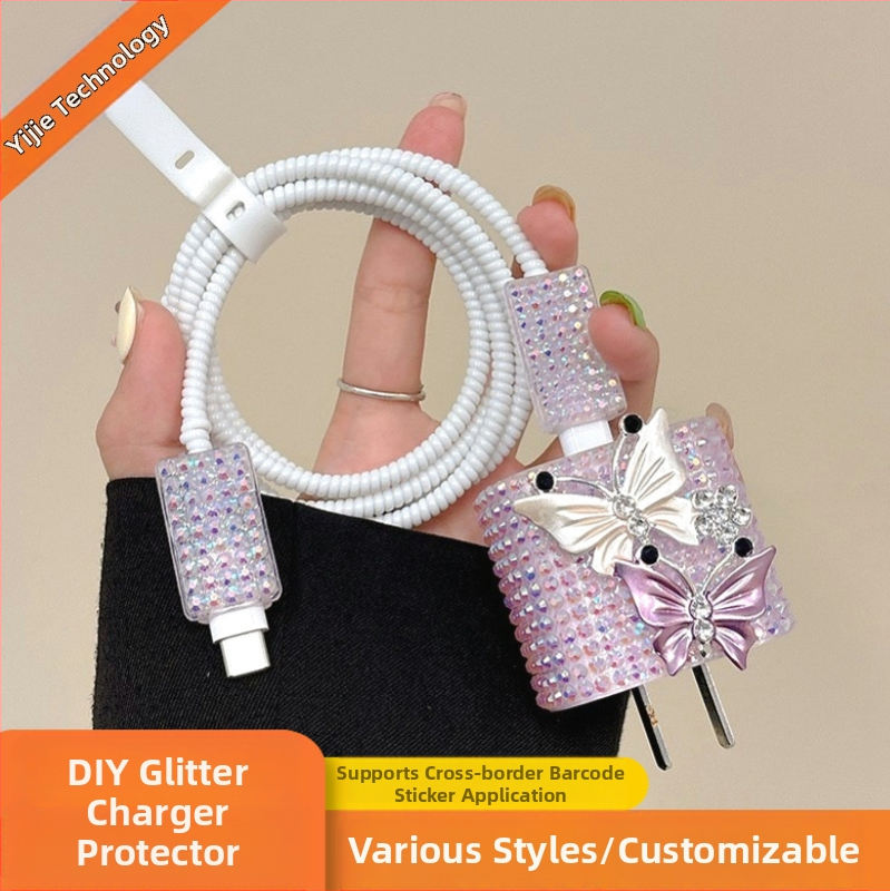 TPU aizsargsegums datu kabelim Apple 20W ar spīdīgiem dimanta akmeņiem, grezns stils