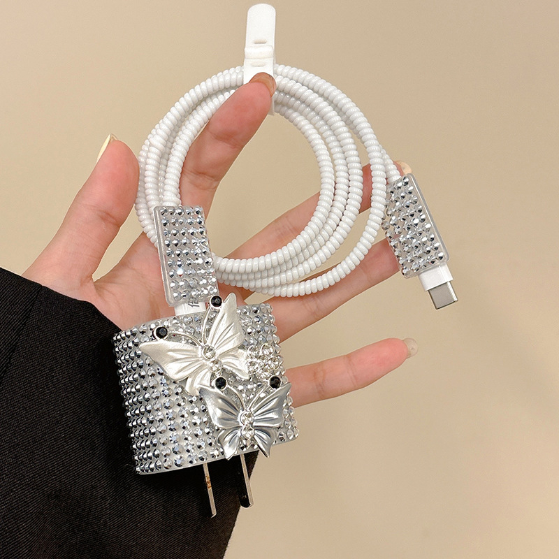 TPU aizsargsegums datu kabelim Apple 20W ar spīdīgiem dimanta akmeņiem, grezns stils