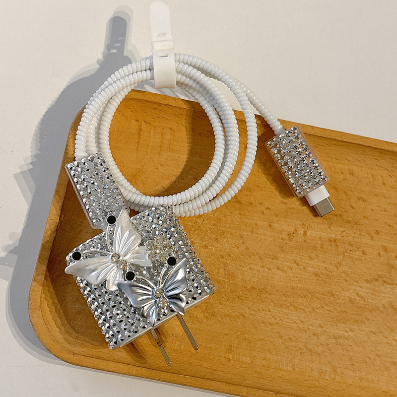 TPU aizsargsegums datu kabelim Apple 20W ar spīdīgiem dimanta akmeņiem, grezns stils