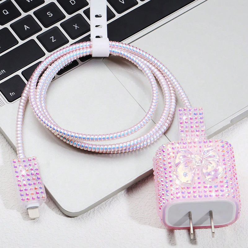 TPU aizsargsegums datu kabelim Apple 20W ar spīdīgiem dimanta akmeņiem, grezns stils