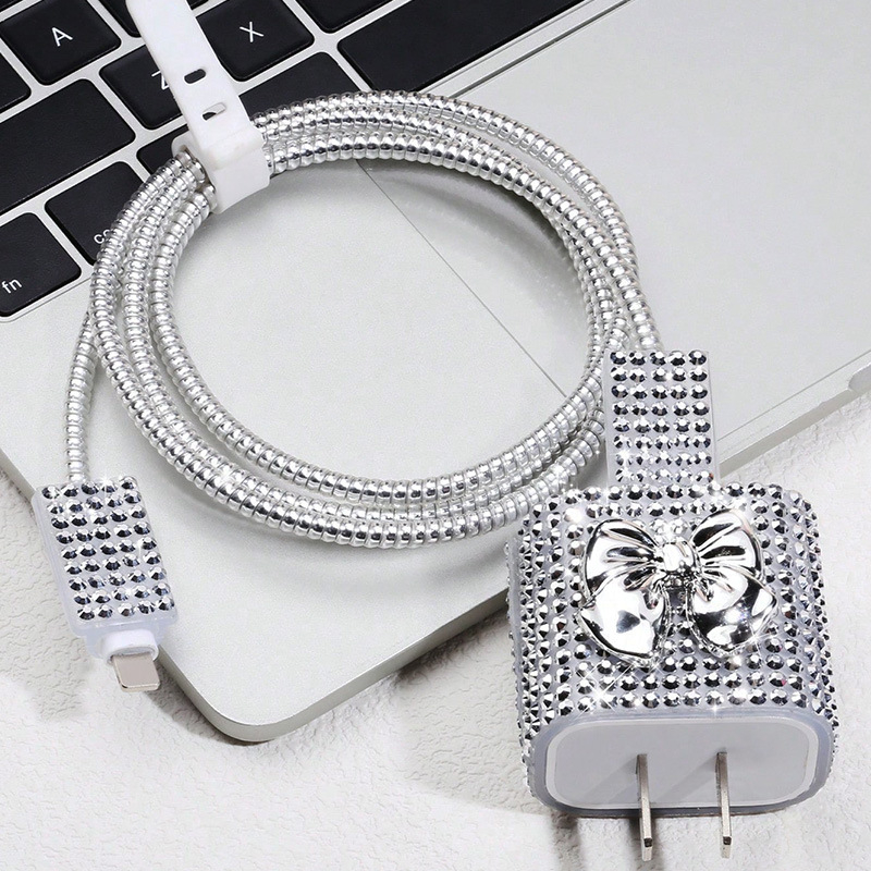 TPU aizsargsegums datu kabelim Apple 20W ar spīdīgiem dimanta akmeņiem, grezns stils