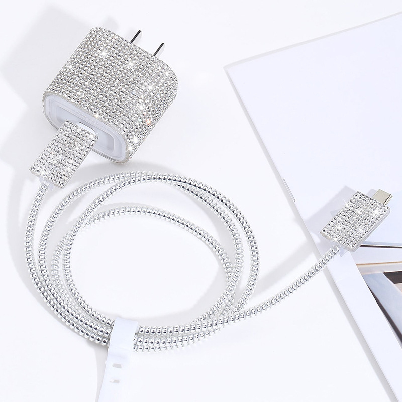 TPU aizsargsegums datu kabelim Apple 20W ar spīdīgiem dimanta akmeņiem, grezns stils