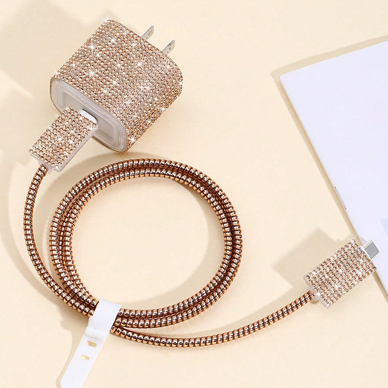 TPU aizsargsegums datu kabelim Apple 20W ar spīdīgiem dimanta akmeņiem, grezns stils