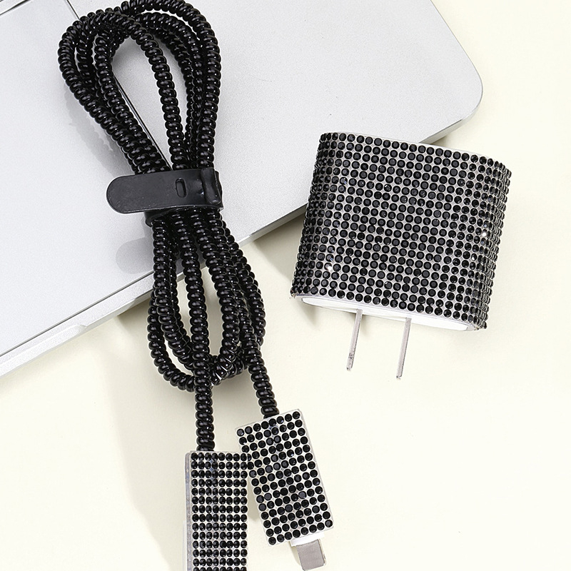 TPU aizsargsegums datu kabelim Apple 20W ar spīdīgiem dimanta akmeņiem, grezns stils