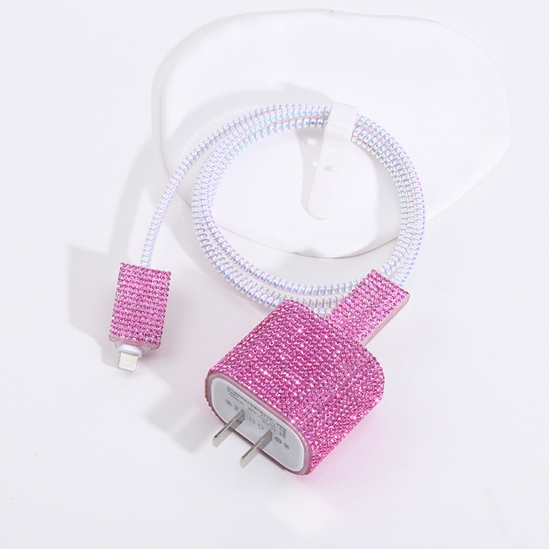 TPU aizsargsegums datu kabelim Apple 20W ar spīdīgiem dimanta akmeņiem, grezns stils