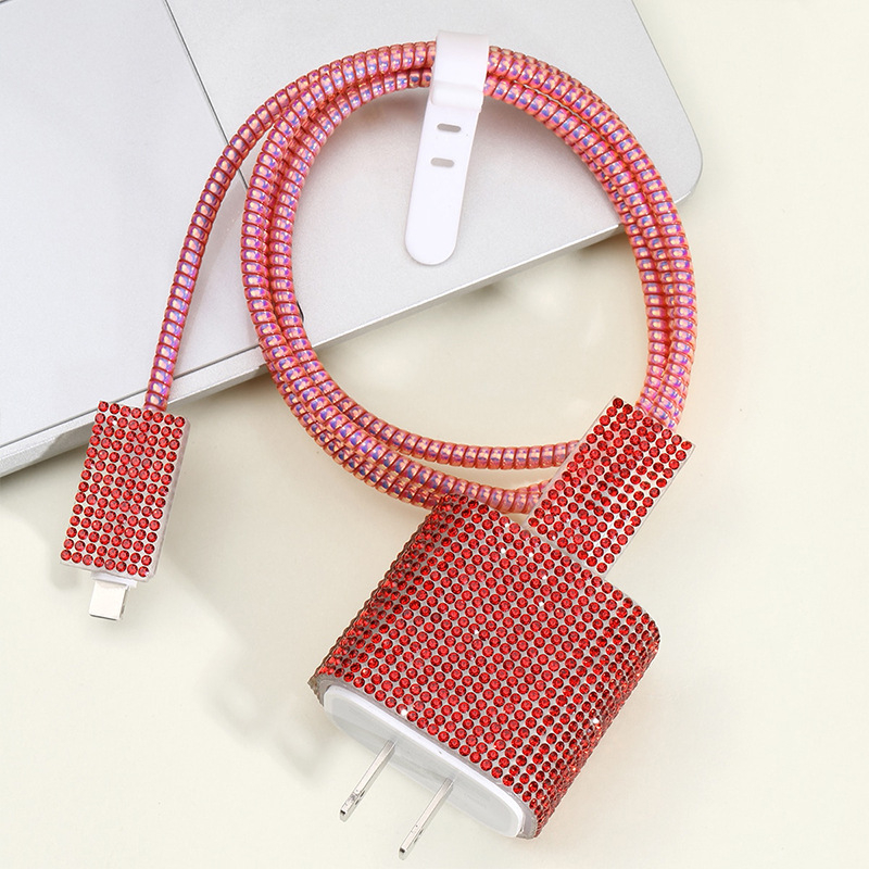 TPU aizsargsegums datu kabelim Apple 20W ar spīdīgiem dimanta akmeņiem, grezns stils