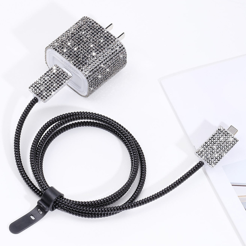 TPU aizsargsegums datu kabelim Apple 20W ar spīdīgiem dimanta akmeņiem, grezns stils