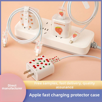 Apple 18W/20W ātrās uzlādes aizsargkorpuss — caurspīdīgs TPU mīkstais pārsegs ar augļu dizainu, vienpusēja druka