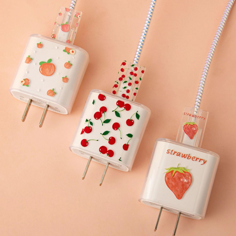 Apple 18W/20W ātrās uzlādes aizsargkorpuss — caurspīdīgs TPU mīkstais pārsegs ar augļu dizainu, vienpusēja druka