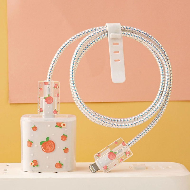 Apple 18W/20W ātrās uzlādes aizsargkorpuss — caurspīdīgs TPU mīkstais pārsegs ar augļu dizainu, vienpusēja druka