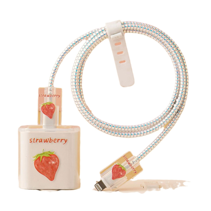 Apple 18W/20W ātrās uzlādes aizsargkorpuss — caurspīdīgs TPU mīkstais pārsegs ar augļu dizainu, vienpusēja druka