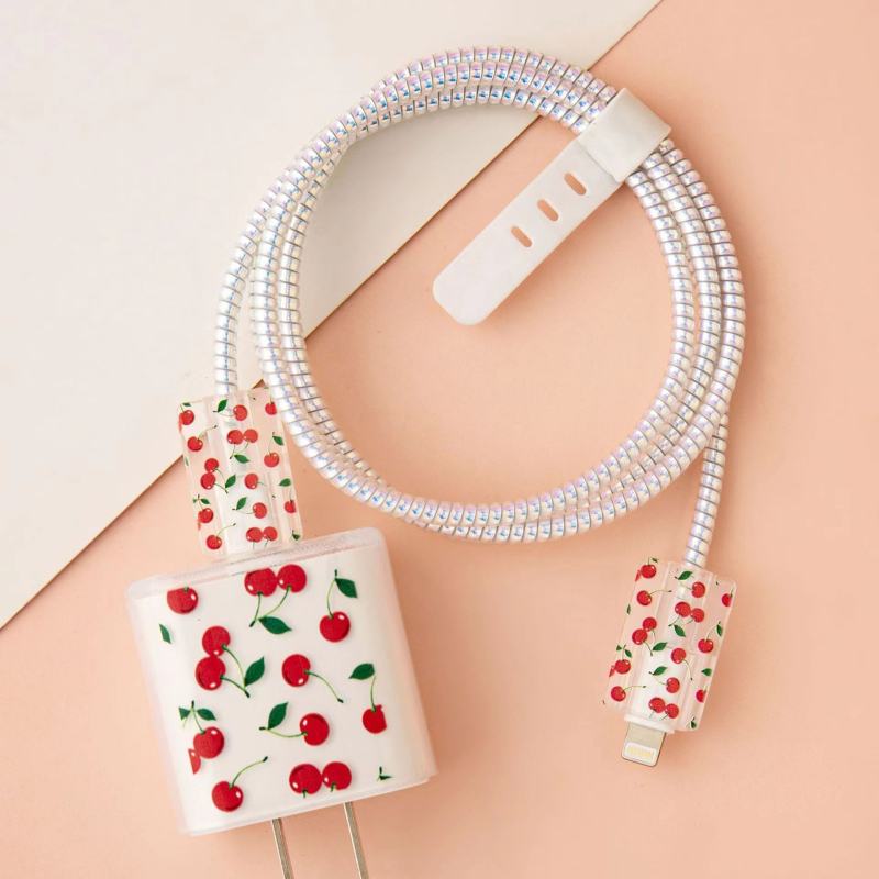 Apple 18W/20W ātrās uzlādes aizsargkorpuss — caurspīdīgs TPU mīkstais pārsegs ar augļu dizainu, vienpusēja druka