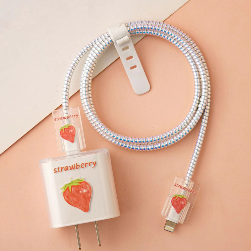 Apple 18W/20W ātrās uzlādes aizsargkorpuss — caurspīdīgs TPU mīkstais pārsegs ar augļu dizainu, vienpusēja druka