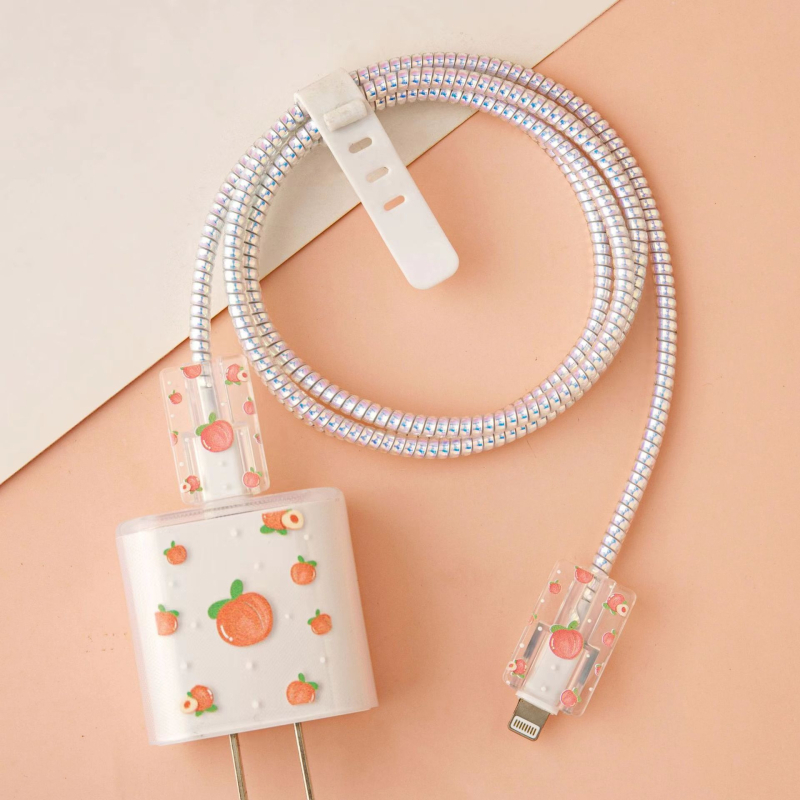 Apple 18W/20W ātrās uzlādes aizsargkorpuss — caurspīdīgs TPU mīkstais pārsegs ar augļu dizainu, vienpusēja druka