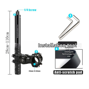 Držiak kameros trečiosios asmenų vaizdui motociklui/dviraciui – aliuminio lydinys; selfie lazda suderinama su GoPro ir Insta360 X3