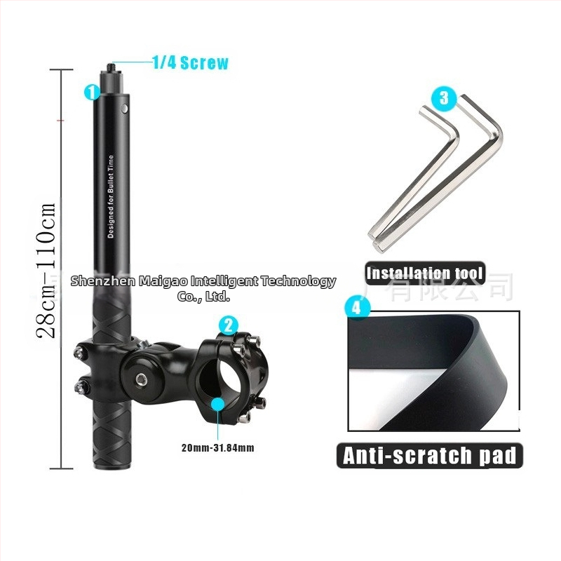 Držiak kameros trečiosios asmenų vaizdui motociklui/dviraciui – aliuminio lydinys; selfie lazda suderinama su GoPro ir Insta360 X3