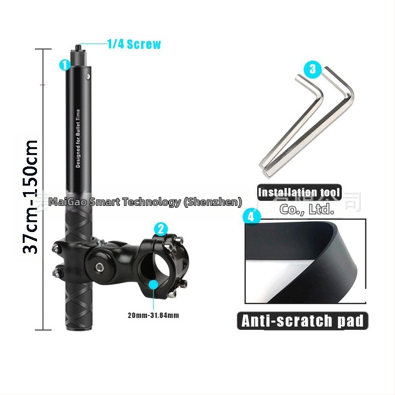 Držiak kameros trečiosios asmenų vaizdui motociklui/dviraciui – aliuminio lydinys; selfie lazda suderinama su GoPro ir Insta360 X3