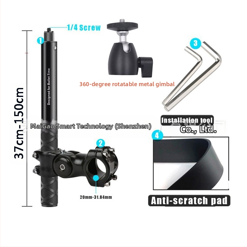 Držiak kameros trečiosios asmenų vaizdui motociklui/dviraciui – aliuminio lydinys; selfie lazda suderinama su GoPro ir Insta360 X3