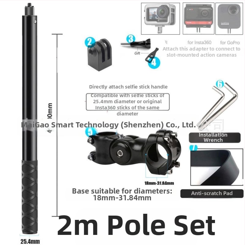 Držiak kameros trečiosios asmenų vaizdui motociklui/dviraciui – aliuminio lydinys; selfie lazda suderinama su GoPro ir Insta360 X3