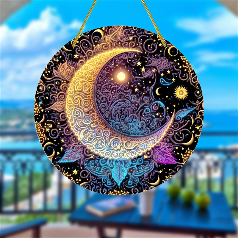 Ακρυλικό κρεμαστό διακοσμητικό με σελήνη, βιτρά εμφάνιση, εκτύπωση — στυλ Παλάτιου, χειμωνιάτικος δίσκος για Χριστούγεννα