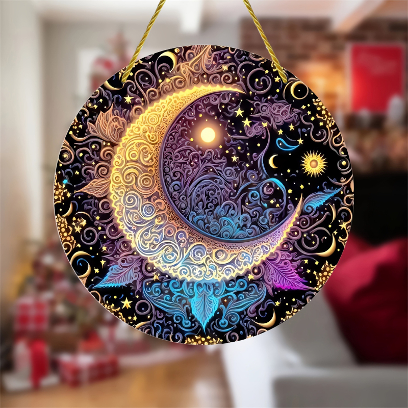 Ακρυλικό κρεμαστό διακοσμητικό με σελήνη, βιτρά εμφάνιση, εκτύπωση — στυλ Παλάτιου, χειμωνιάτικος δίσκος για Χριστούγεννα