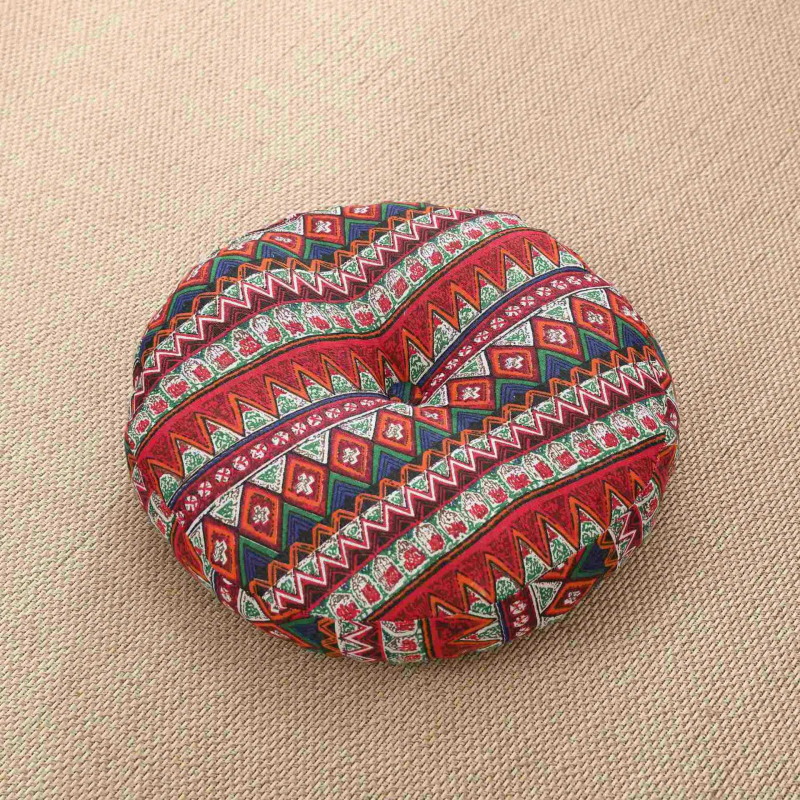 Ленена татами възглавница за под - кръгла, японски стил, сваляема и перана, пълнеж от памук, дебела