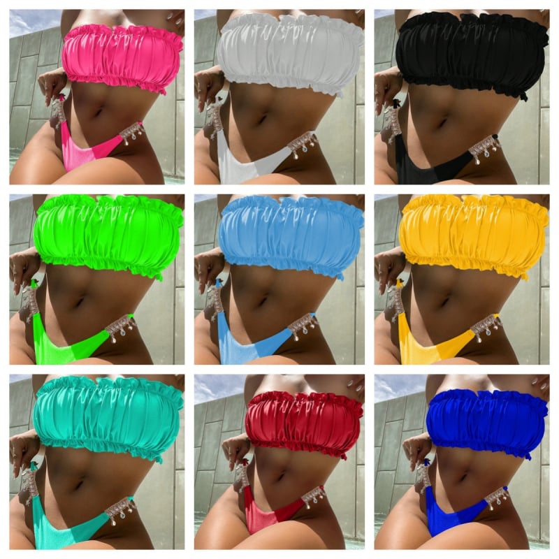 Costum de baie bikini talie înaltă, cu burete la bust, material poliester, căptușeală poliester, fără suport metalic