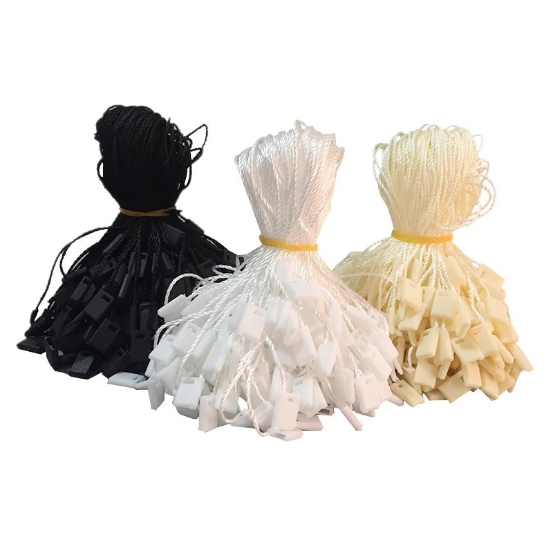 Κορδόνι ετικετών ενδύματος με τετράγωνες χάντρες, πολυεστερική γραμμή και πλαστικό κούμπωμα — επαναχρησιμοποιούμενο και προσαρμοζόμενο