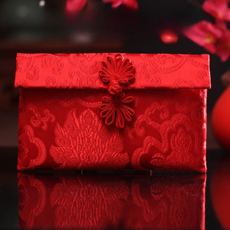 Brokāta auduma aploksne ar drukātu logotipu, ķīniešu stilā; piemērota kāzām, dzimšanas dienām, Pavasara festivālam, jaunu māju iedzīvotājiem, atklāšanai un beigu noslēgumam