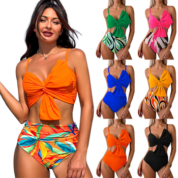 Wanqi Costum de baie bikini split pentru femei, nailon, talie înaltă, uscare rapidă, croială strânsă, cu burete pentru bust