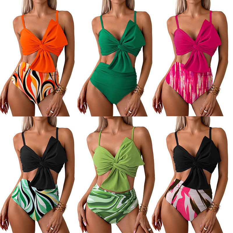 Wanqi Costum de baie bikini split pentru femei, nailon, talie înaltă, uscare rapidă, croială strânsă, cu burete pentru bust