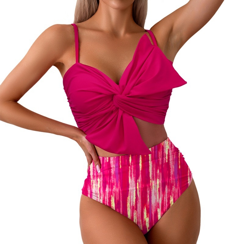 Wanqi Costum de baie bikini split pentru femei, nailon, talie înaltă, uscare rapidă, croială strânsă, cu burete pentru bust