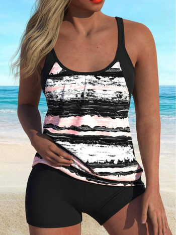 Μαγιό δύο τεμαχίων με εκτυπωμένο σχέδιο, επένδυση στήθους, υψηλή ελαστικότητα, πολυεστέρας, χωρίς μεταλλική υποστήριξη