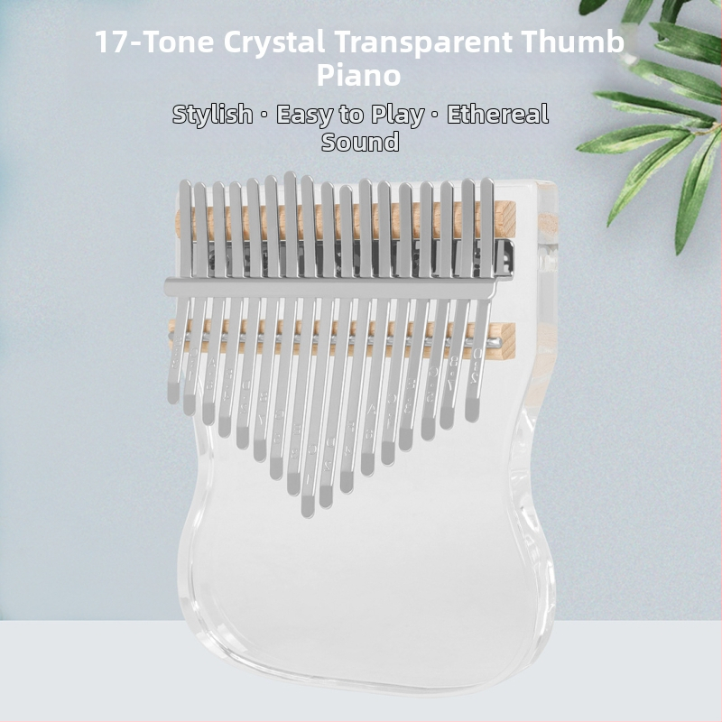 Kalimba cu 17 note – pian deget transparent din cristal pentru începători, model KB-06; specificații 12×2×15; ambalaj tavă