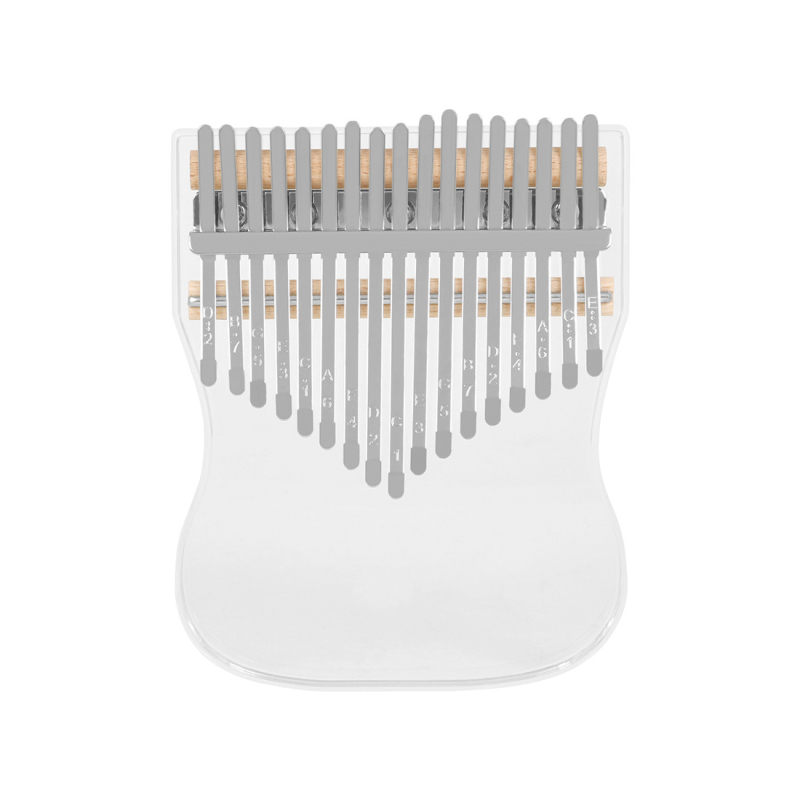 Kalimba cu 17 note – pian deget transparent din cristal pentru începători, model KB-06; specificații 12×2×15; ambalaj tavă