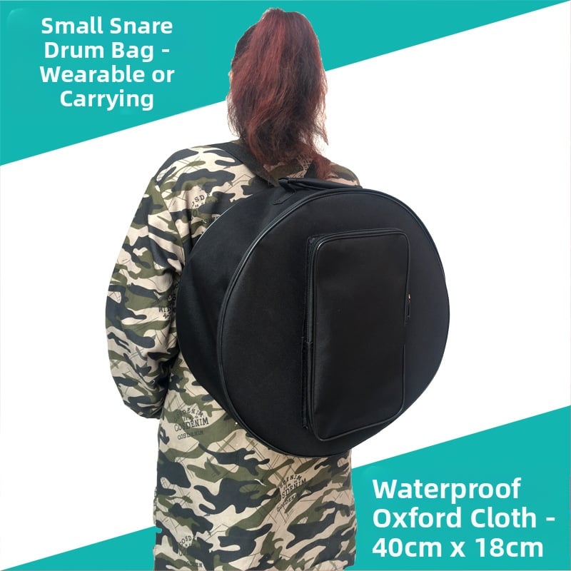 Τσάντα για snare drum από Oxford ύφασμα, με επένδυση ενός στρώματος, αδιάβροχη και ανθεκτική στη φθορά, καμπύλος ιμάντας ώμου, εξωτερική προεξέχουσα τσέπη, μονόχρωμη