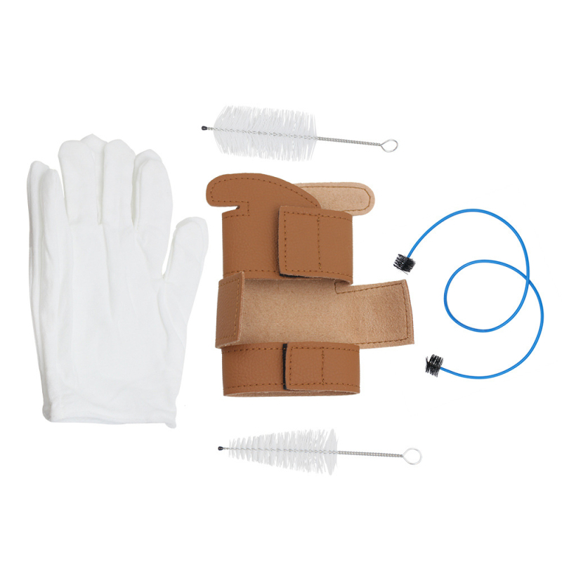 Σετ καθαρισμού για εθνοτικά πνευστά όργανα, 5 τεμάχια, με προστατευτικό κάλυμμα και γάντια, μοντέλο QA-09, υλικό: ύφασμα-πλαστικό