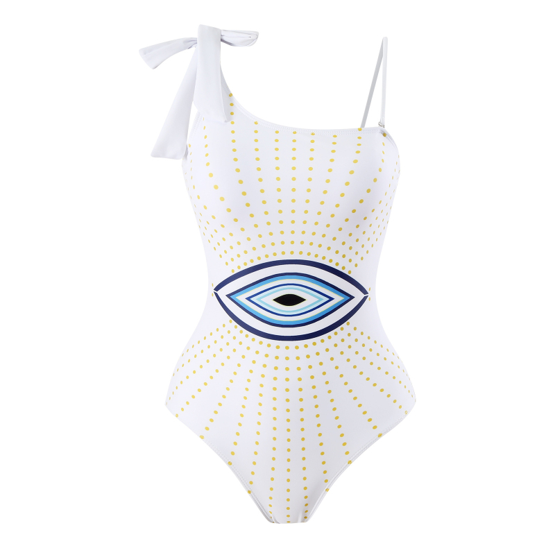 Vieno peties dizaino maudymosi kostiumėlis su tinklo danga ir apskrito sijono detale, aukštas liemuo, greitai džiūsta, elastingas ir patvarus